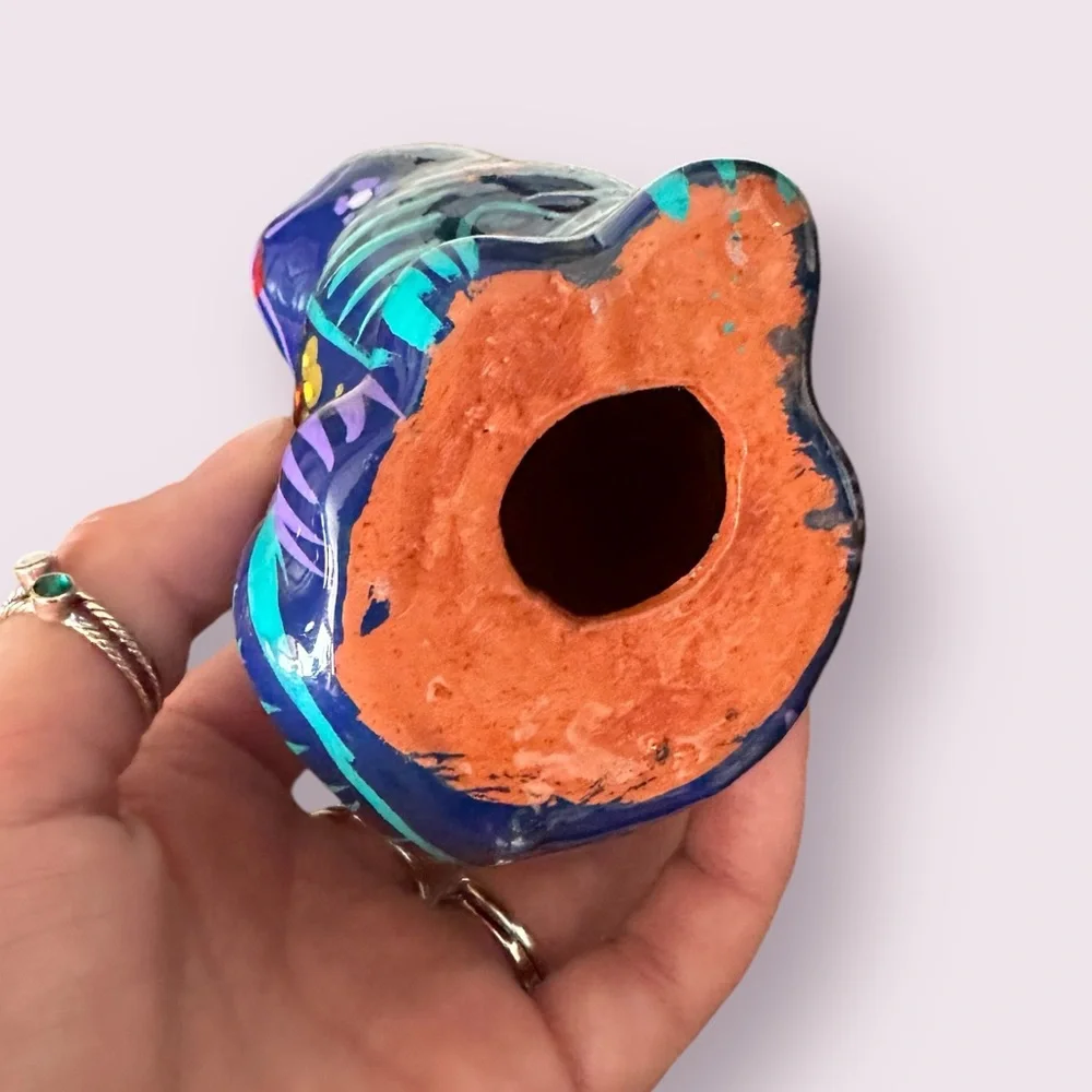 Vintage Hand Painted Ceramic Mexican Folk Art Talavera Cat Figurine With Flowers - Picture 13 of 13